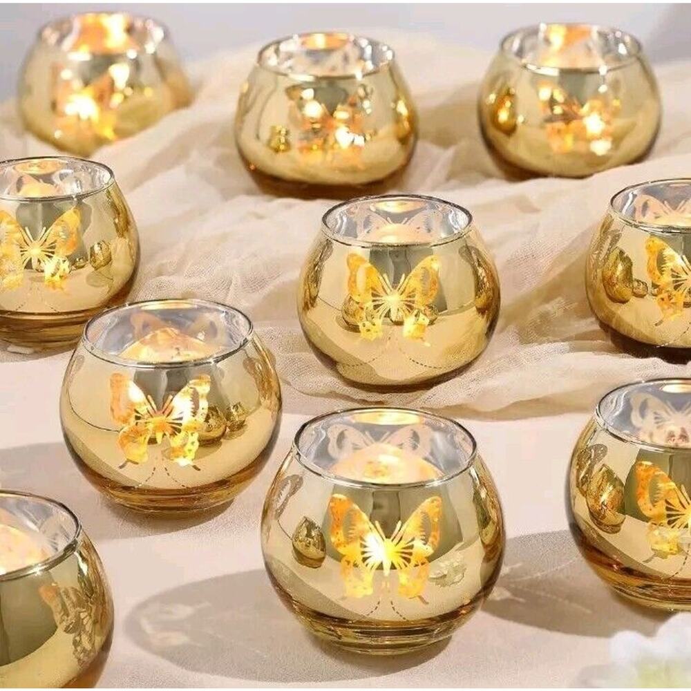 Gold Votive 12 Piece Tea Lights Candle Holders Weddings Parties Event Decor